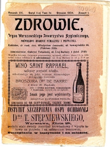 Zdrowie : miesięcznik poświęcony hygienie publicznej i prywatnej 1904 T. 20 nr 1
