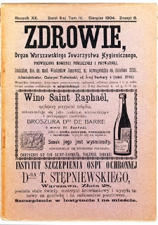 Zdrowie : miesięcznik poświęcony hygienie publicznej i prywatnej 1904 T. 20 nr 8