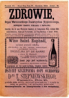 Zdrowie : miesięcznik poświęcony hygienie publicznej i prywatnej 1904 T. 20 nr 12