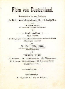 Flora von Deutschland. Band 4: Liliaceae, Amaryllidaceae, Dioscoreaceae, Iridaceao, Orcliidaceao, Hydrocharitaceae.