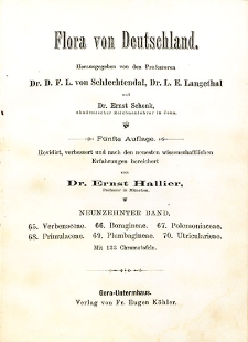 Flora von Deutschland. Band 19: Verbenaceae, Boragineae, Polemoniaceae, Primulaceae, Plumbagineae, Utricularieae