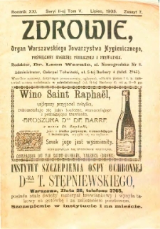 Zdrowie : miesięcznik poświęcony hygienie publicznej i prywatnej 1905 T. 21 nr 7