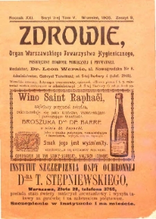 Zdrowie : miesięcznik poświęcony hygienie publicznej i prywatnej 1905 T. 21 nr 9