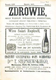 Zdrowie : miesięcznik poświęcony hygienie publicznej i prywatnej 1907 T. 21 nr 1