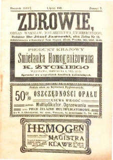 Zdrowie : miesięcznik poświęcony hygienie publicznej i prywatnej 1911. T. 26 nr 7