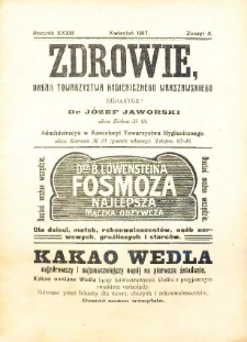 Zdrowie : miesięcznik poświęcony hygienie publicznej i prywatnej 1917 T. 33 nr 4