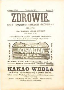 Zdrowie : miesięcznik poświęcony hygienie publicznej i prywatnej 1917 T. 33 nr 10