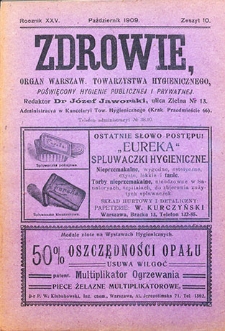 Zdrowie : miesięcznik poświęcony hygienie publicznej i prywatnej. T.25 nr 10