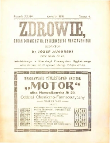 Zdrowie : miesięcznik poświęcony hygienie publicznej i prywatnej 1918 T. 34 nr 4