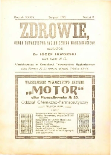 Zdrowie : miesięcznik poświęcony hygienie publicznej i prywatnej 1918 T. 34 nr 8