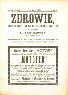 Zdrowie : miesięcznik poświęcony hygienie publicznej i prywatnej 1918 T. 34 nr 10