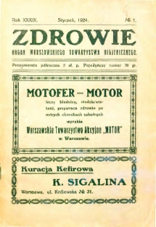 Zdrowie : miesięcznik poświęcony hygienie publicznej i prywatnej 1924 T. 39 nr 1