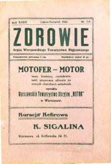 Zdrowie : miesięcznik poświęcony hygienie publicznej i prywatnej 1924 T. 39 nr 7-8