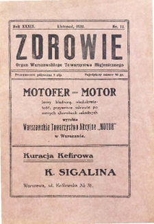 Zdrowie : miesięcznik poświęcony hygienie publicznej i prywatnej 1924 T. 39 nr 11