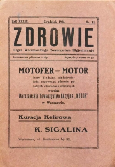 Zdrowie : miesięcznik poświęcony hygienie publicznej i prywatnej 1924 T. 39 nr 12