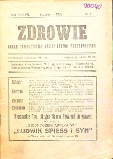 Zdrowie: miesięcznik poświęcony hygienie publicznej i prywatnej 1922. T. 37 Nr 1