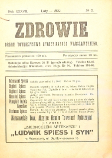 Zdrowie: miesięcznik poświęcony hygienie publicznej i prywatnej 1922. T. 37 Nr 2