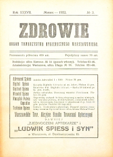 Zdrowie: miesięcznik poświęcony hygienie publicznej i prywatnej 1922. T. 37 Nr 3