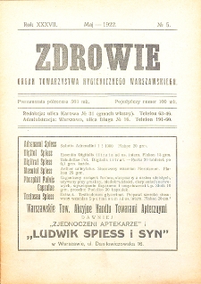 Zdrowie: miesięcznik poświęcony hygienie publicznej i prywatnej 1922. T. 37 Nr 5
