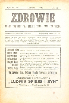 Zdrowie: miesięcznik poświęcony hygienie publicznej i prywatnej 1922. T. 37 Nr 11