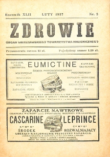 Zdrowie: miesięcznik poświęcony hygienie publicznej i prywatnej 1927. T. 42 Nr 2