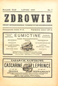 Zdrowie: miesięcznik poświęcony hygienie publicznej i prywatnej 1927. T. 42 Nr 7