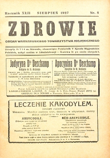 Zdrowie: miesięcznik poświęcony hygienie publicznej i prywatnej 1927. T. 42 Nr 8