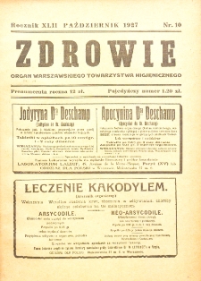 Zdrowie: miesięcznik poświęcony hygienie publicznej i prywatnej 1927. T. 42 Nr 10