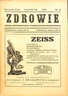Zdrowie: miesięcznik poświęcony hygienie publicznej i prywatnej 1927. T. 42 Nr 11