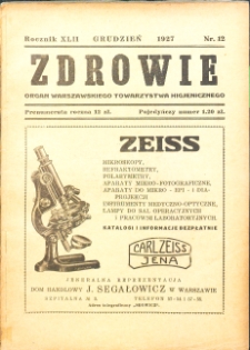 Zdrowie: miesięcznik poświęcony hygienie publicznej i prywatnej 1927. T. 42 Nr 12