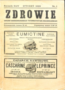 Zdrowie: miesięcznik poświęcony hygienie publicznej i prywatnej 1929. T. 44 Nr 1