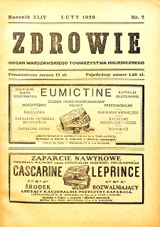 Zdrowie: miesięcznik poświęcony hygienie publicznej i prywatnej 1929. T. 44 Nr 2