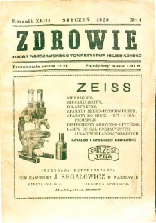 Zdrowie: miesięcznik poświęcony hygienie publicznej i prywatnej 1928 T. 43 nr 1