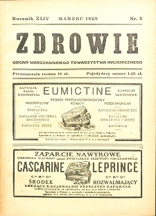 Zdrowie: miesięcznik poświęcony hygienie publicznej i prywatnej 1929. T. 44 Nr 3