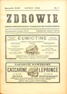 Zdrowie: miesięcznik poświęcony hygienie publicznej i prywatnej 1929. T. 44 Nr 7