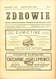 Zdrowie: miesięcznik poświęcony hygienie publicznej i prywatnej 1929. T. 44 Nr 8