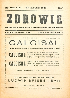 Zdrowie: miesięcznik poświęcony hygienie publicznej i prywatnej 1929. T. 44 Nr 9