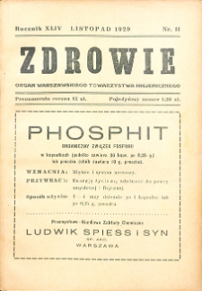 Zdrowie: miesięcznik poświęcony hygienie publicznej i prywatnej 1929. T. 44 Nr 11