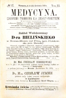 Medycyna czasopismo tygodniowe dla lekarzy praktycznych 1883 T. XI nr 17