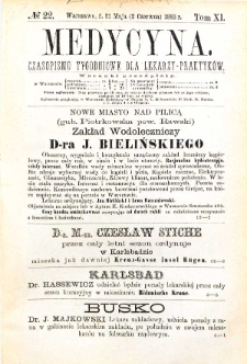 Medycyna czasopismo tygodniowe dla lekarzy praktycznych 1883 T. XI nr 22