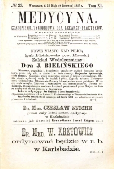 Medycyna czasopismo tygodniowe dla lekarzy praktycznych 1883 T. XI nr 23