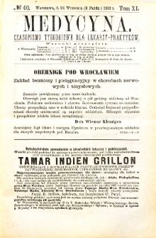 Medycyna czasopismo tygodniowe dla lekarzy praktycznych 1883 T. XI nr 40