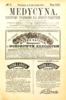 Medycyna czasopismo tygodniowe dla lekarzy praktycznych 1885 T. XIII nr 9