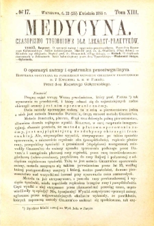 Medycyna czasopismo tygodniowe dla lekarzy praktycznych 1885 T. XIII nr 17