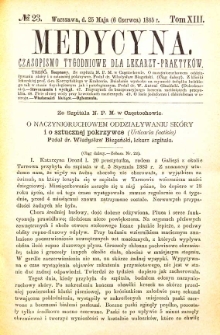 Medycyna czasopismo tygodniowe dla lekarzy praktycznych 1885 T. XIII nr 23