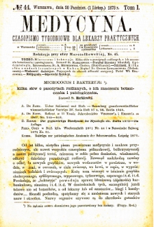 Medycyna czasopismo tygodniowe dla lekarzy praktycznych. 1873 T. I nr 44