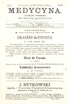 Medycyna czasopismo tygodniowe dla lekarzy praktycznych 1892 T.XX nr 5