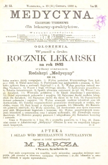 Medycyna czasopismo tygodniowe dla lekarzy praktycznych 1892 T.XX nr 53
