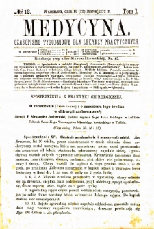Medycyna czasopismo tygodniowe dla lekarzy praktycznych. 1874 T. II nr 12
