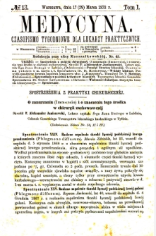 Medycyna czasopismo tygodniowe dla lekarzy praktycznych. 1874 T. II nr 13